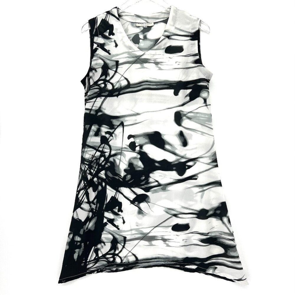 Bryn Walker Abstract Print Shift Tunic Dress Size S Sheer Artsy Lagenlook